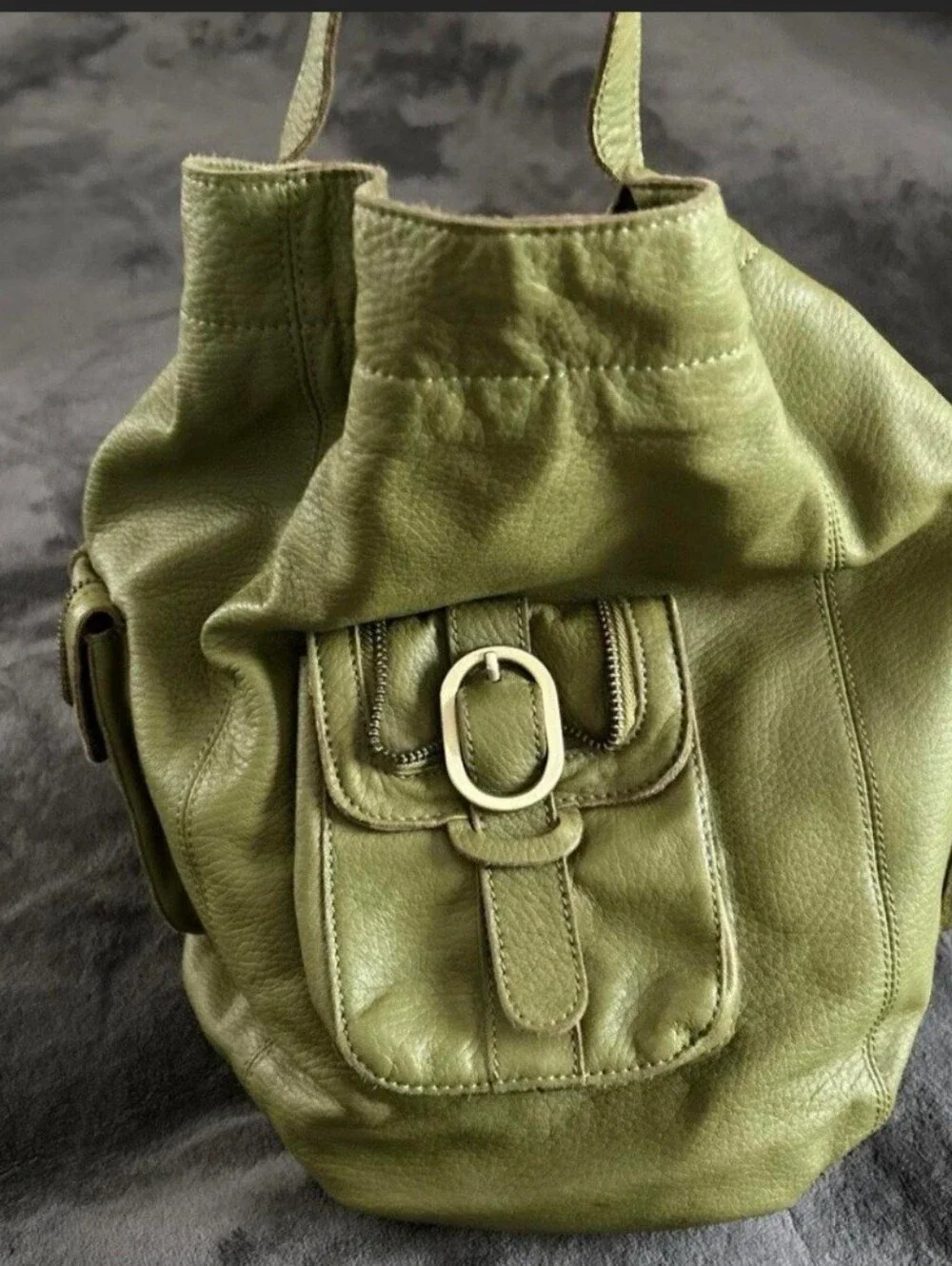 Rough Roses Lime Green Leather Drawstring Shoulder Bag